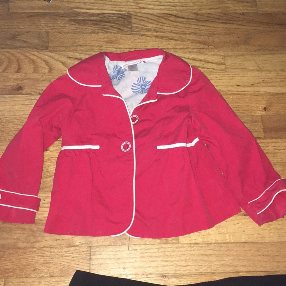 Chic red, white coat with flower lining